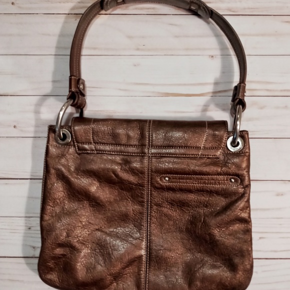 B Makowsky Genuine Bronze Pebbled Leather Satchel - Picture 11 of 13